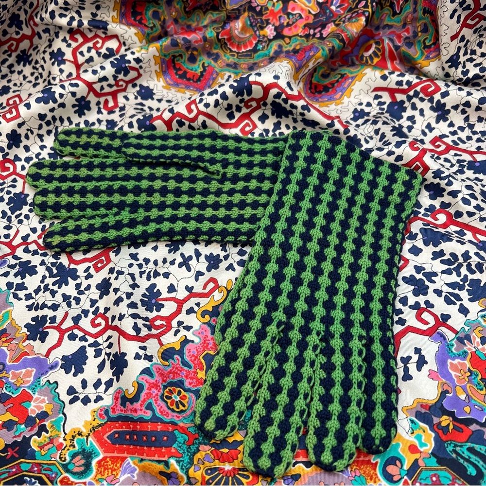 Green And Blue Vintage Wool Gloves